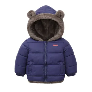 Manteau bébé bleu marine à capuche ours hiver doux chaude