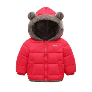 Manteau bébé rouge à capuche ours hiver doux chaud unisexe