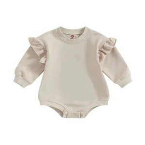 Barboteuse bébé écru manches longues volants tendre douce