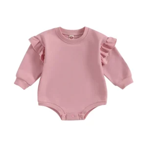 Barboteuse bébé rose poudré à volants