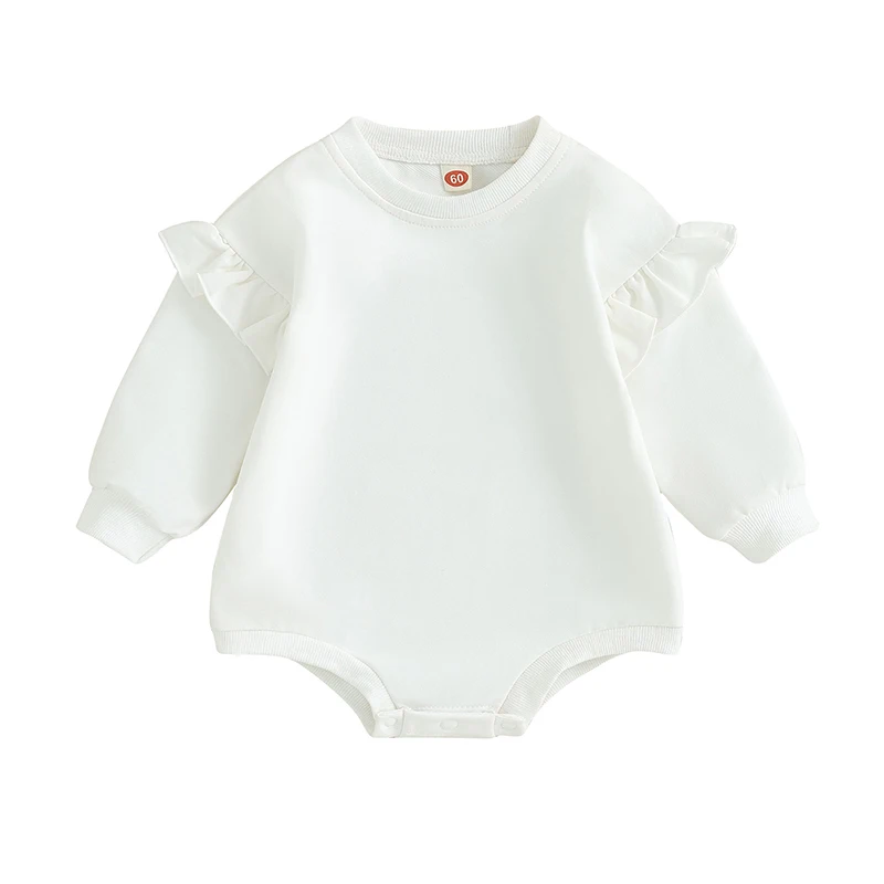 Barboteuse bébé blanc cassé manches longues volants douce