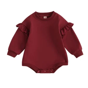 Barboteuse bébé bordeaux manches longues volants douce