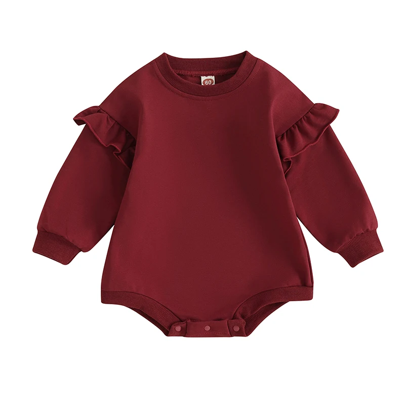 Barboteuse bébé bordeaux manches longues volants douce