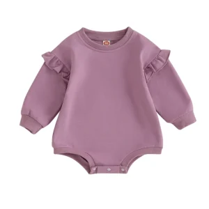 Barboteuse bébé manches longues mauve à volants