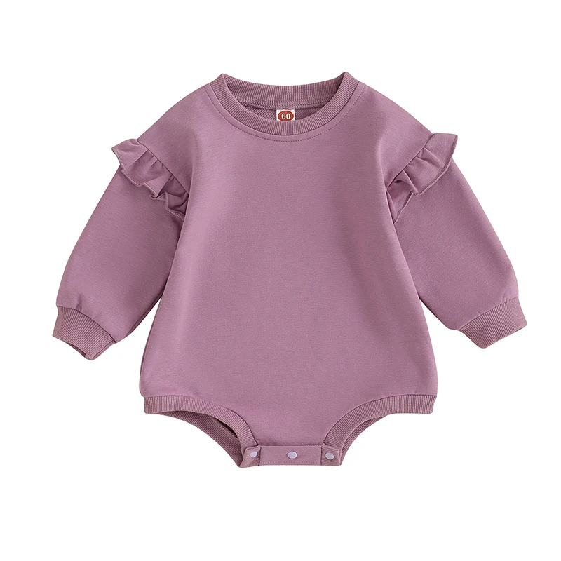Barboteuse bébé manches longues mauve à volants
