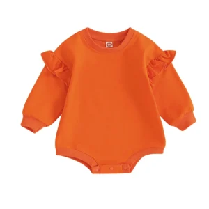 Barboteuse bébé orange manches longues volants douce