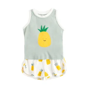 BodyBébé ensemble vert d'eau ananas sans manches été