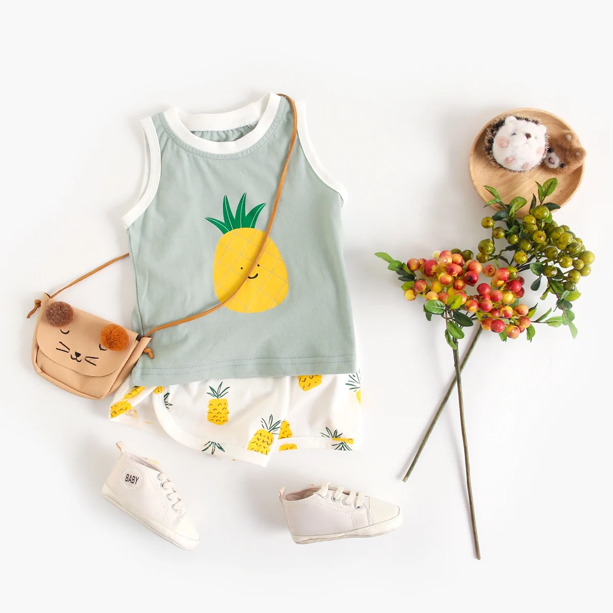 BodyBébé ensemble vert d'eau ananas sans manches été – Image 2
