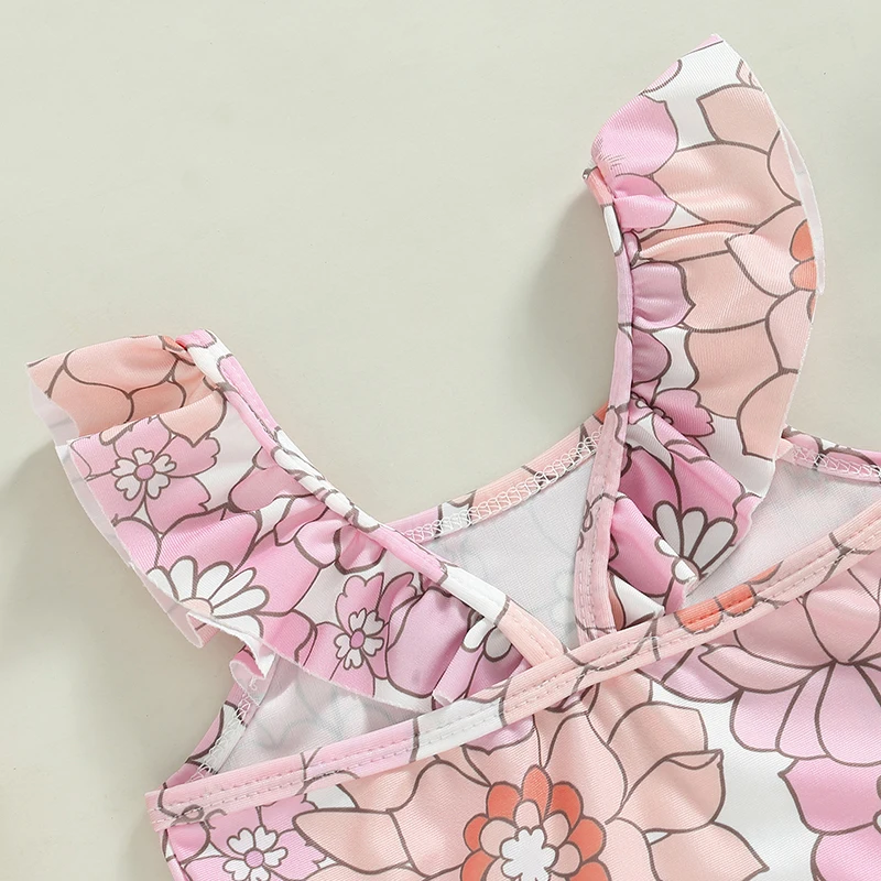 BodyBébé maillot fleuri épaules nues sans manches rose