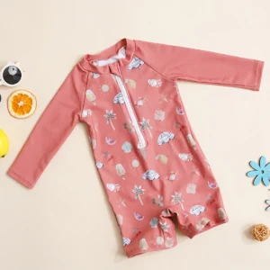 BodyBébé maillot zippé manches longues rose grisé