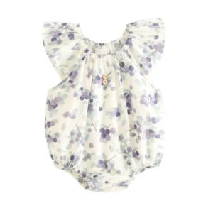 BodyBébé écru fleuri lavande à volants en coton doux