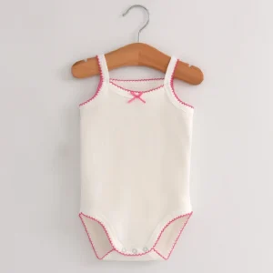 BodyBébé sans manches blanc écru liseré rose