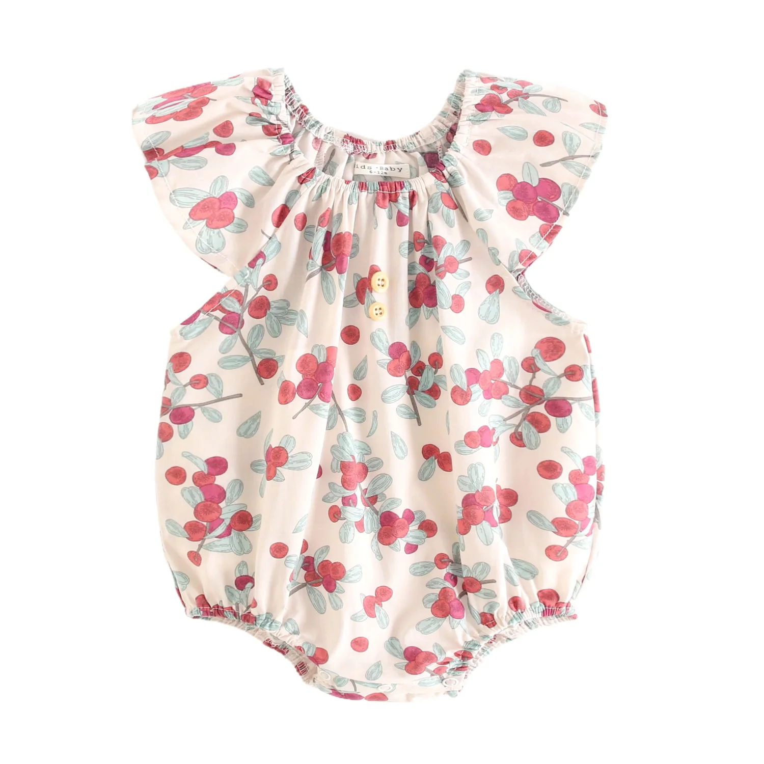 BodyBébé écru fleuri corail à volants en coton doux