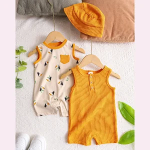BodyBébé lot barboteuses sans manches été moutarde