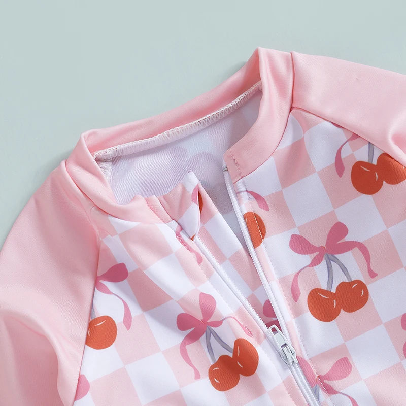 BodyBébé maillot cerises volanté manches longues rose