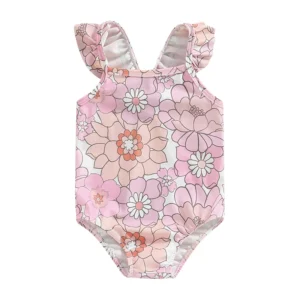 BodyBébé maillot fleuri épaules nues sans manches rose
