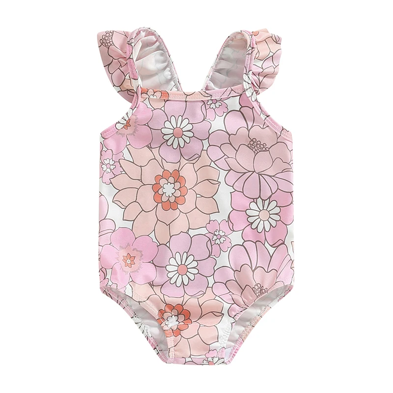 BodyBébé maillot fleuri épaules nues sans manches rose