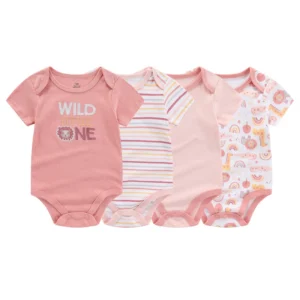 BodyBébé lot 4 rose poudré manches courtes savane