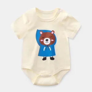 BodyBébé écru ourson bleu manches courtes