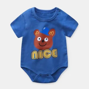 BodyBébé bleu ourson manches courtes été coton doux