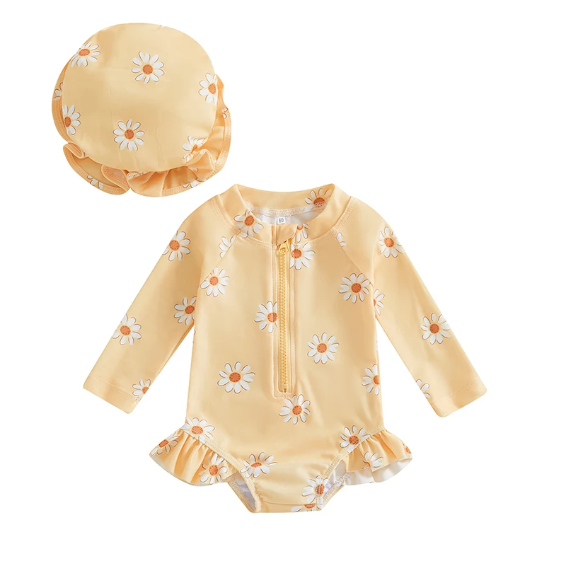 BodyBébé maillot anti UV fleuri manches longues jaune