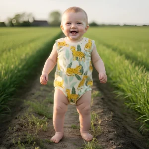 BodyBébé blanc sans manches girafes en coton doux