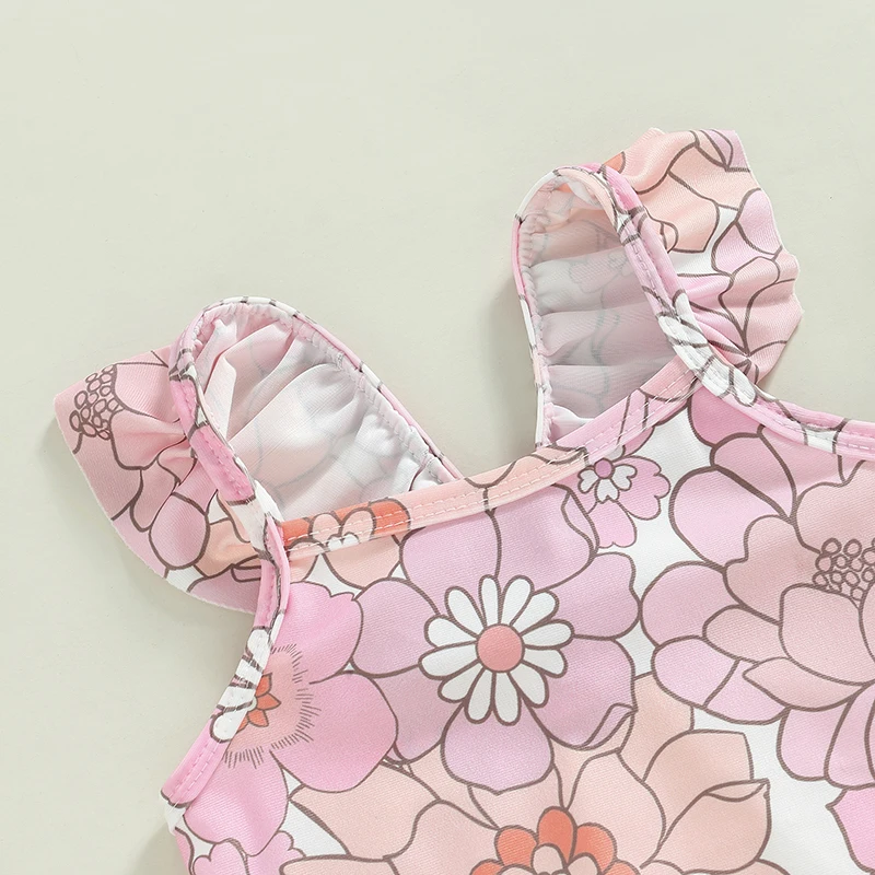 BodyBébé maillot fleuri épaules nues sans manches rose