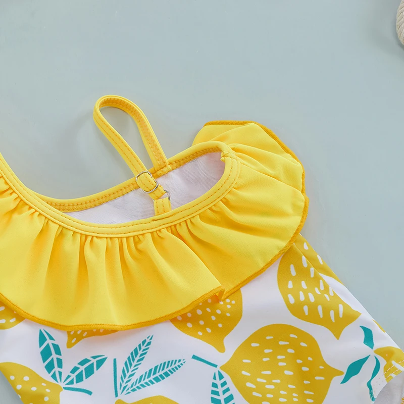 Maillot de bain citron à volant asymétrique jaune – Image 5