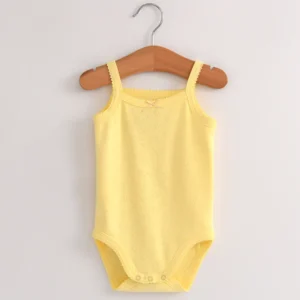 BodyBébé sans manches côtelé jaune pastel été doux