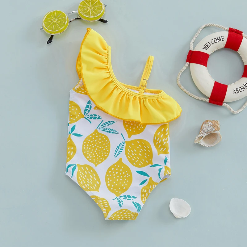 Maillot de bain citron à volant asymétrique jaune – Image 2