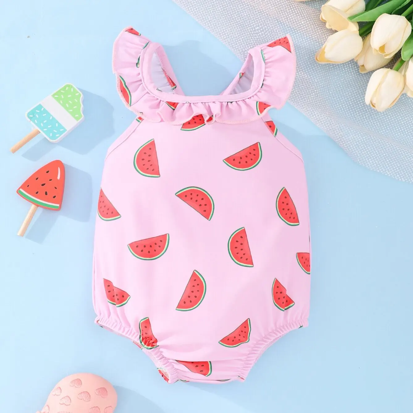 BodyBébé maillot une pièce rose pastèque bébé été