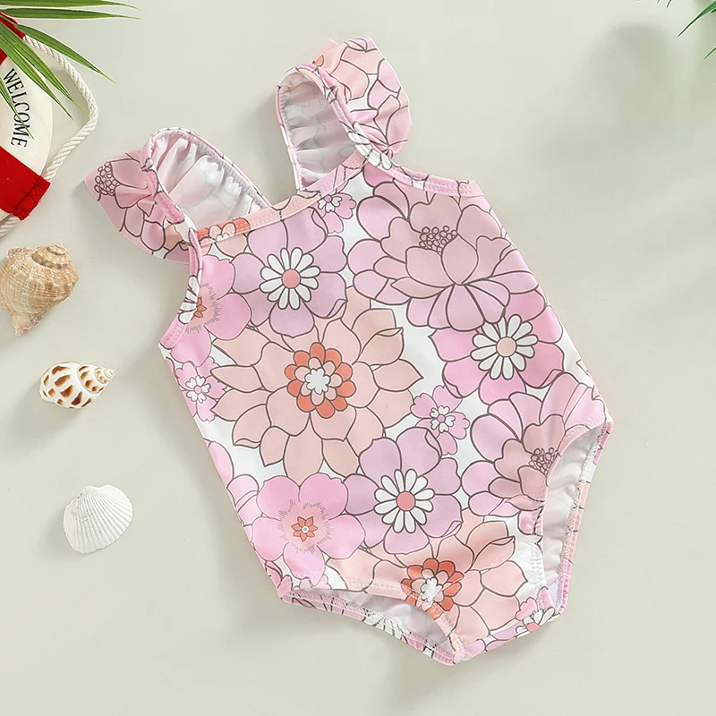 BodyBébé maillot fleuri épaules nues sans manches rose