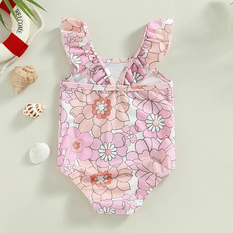 BodyBébé maillot fleuri épaules nues sans manches rose