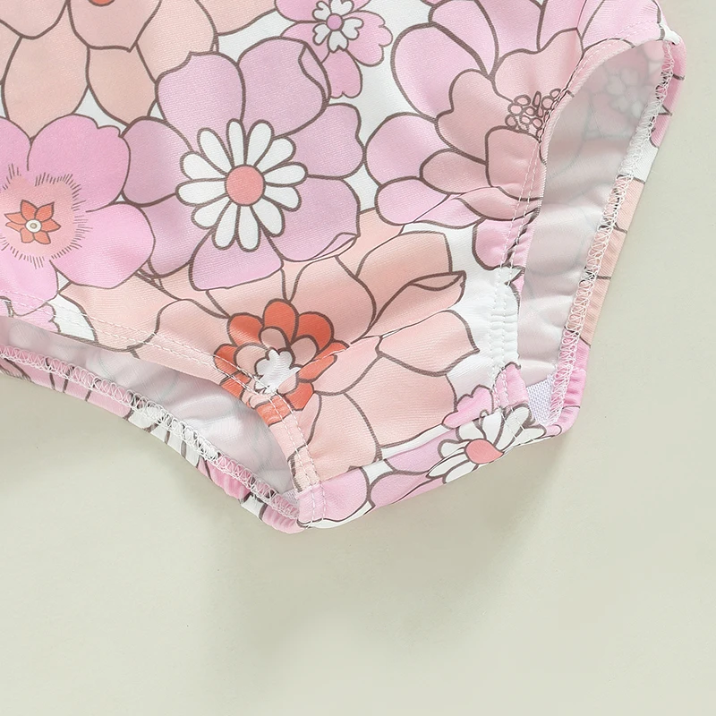 BodyBébé maillot fleuri épaules nues sans manches rose