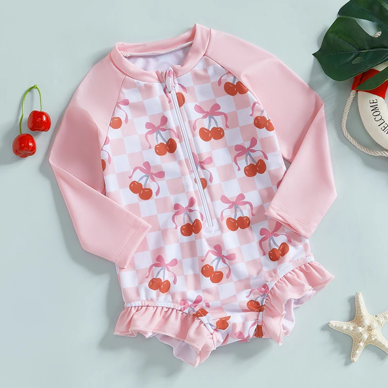 BodyBébé maillot cerises volanté manches longues rose