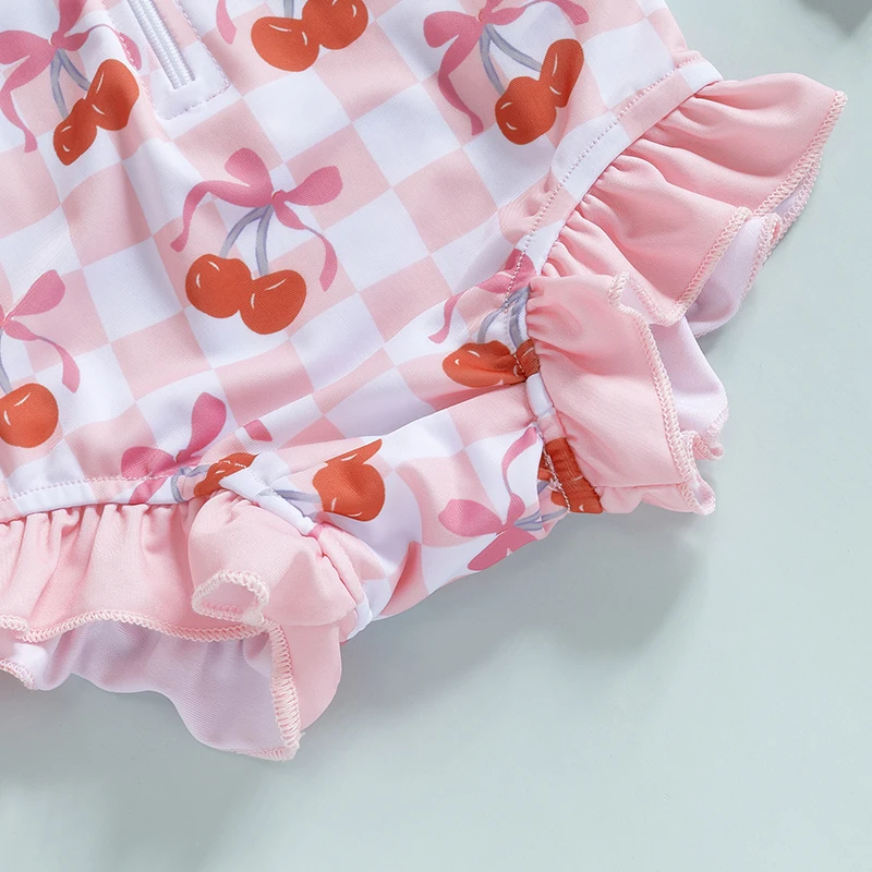 BodyBébé maillot cerises volanté manches longues rose