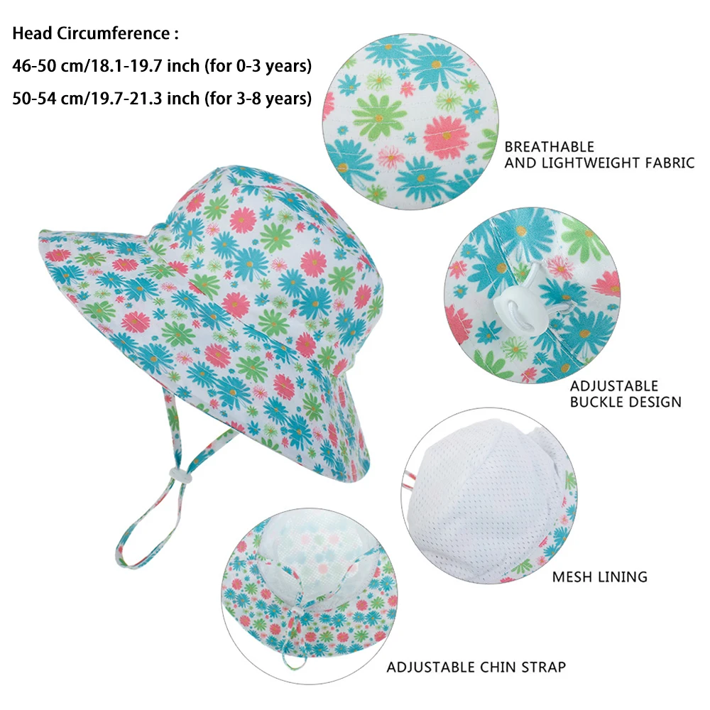 Chapeau bébé anti UV réglable à large bord couvrant