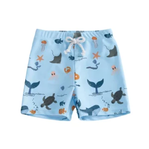 Maillot de bain bébé bleu pieuvres crabes short