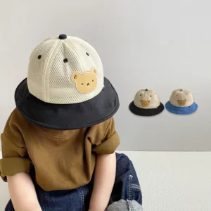 Chapeau bébé ours à large bord réglable été doux