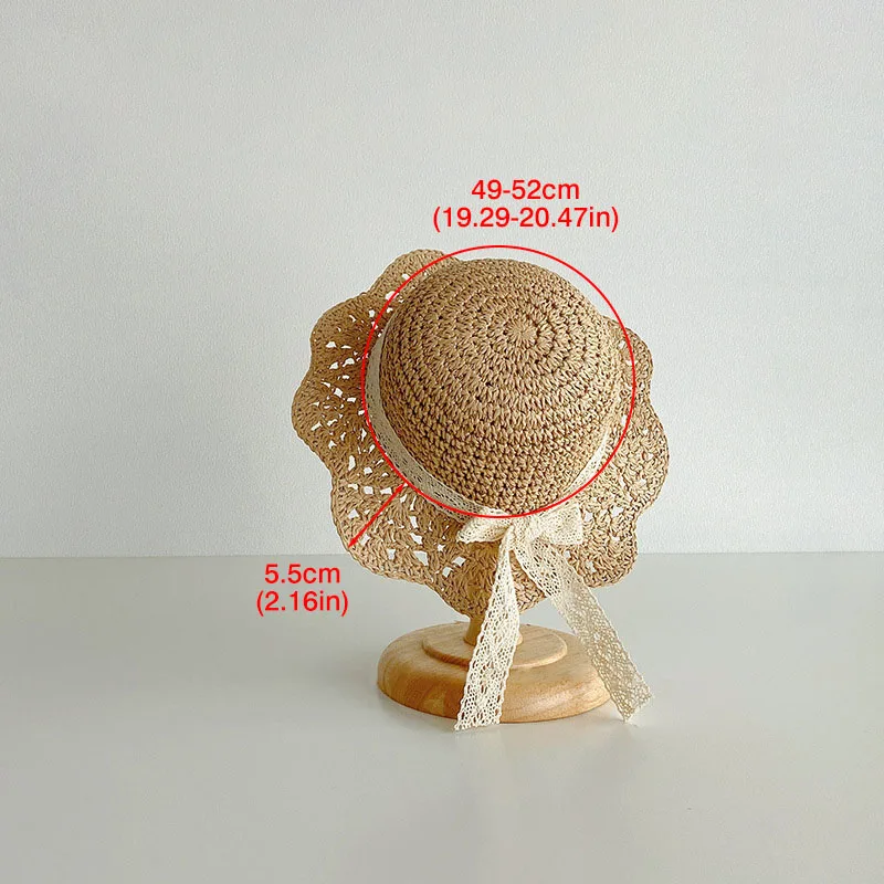 Chapeau bébé de soleil en paille à nœud dentelle