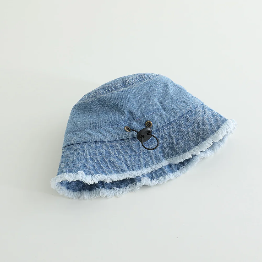 Chapeau bébé bleu seau été réglable style bob doux