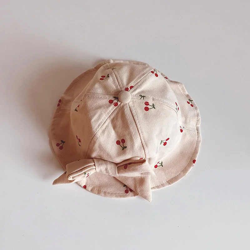Chapeau bébé cerises à nœud large bord réglable doux
