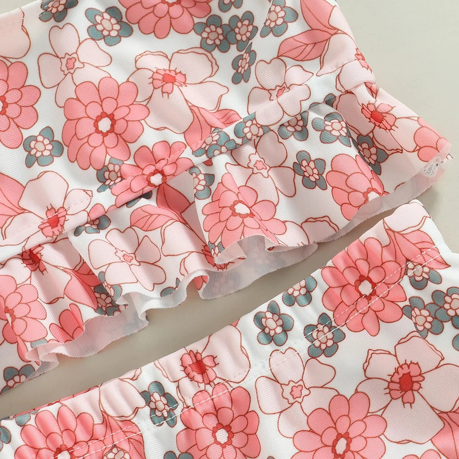 Maillot de bain bébé rose fleuri deux pièces