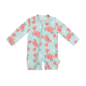 Maillot de bain bébé bleu anti UV manches longues crabes