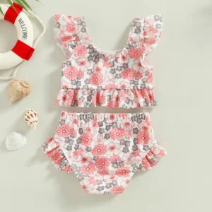 Maillot de bain bébé rose fleuri deux pièces