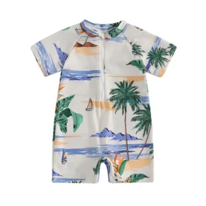 Maillot de bain bébé blanc anti UV zippé manches courtes