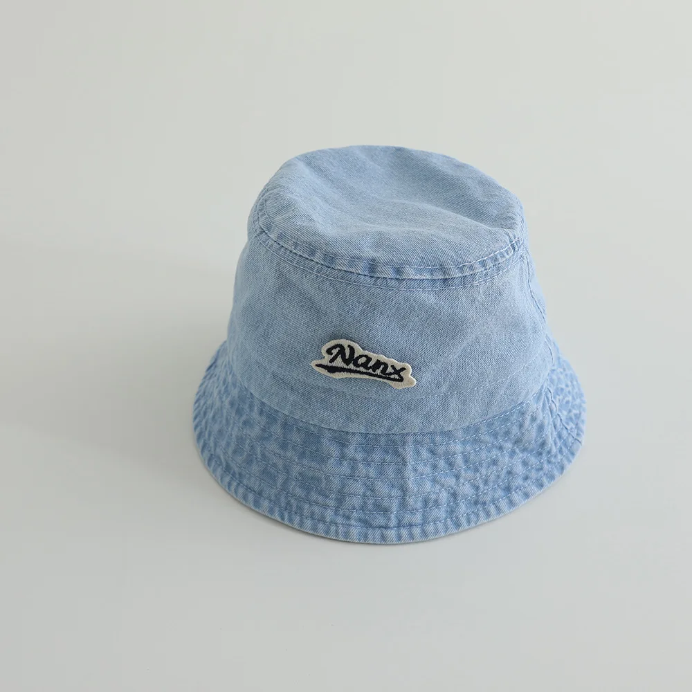 Chapeau bébé bleu seau été réglable style bob doux