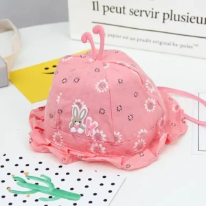 Chapeau bébé soleil anti UV motif lapin réglable été