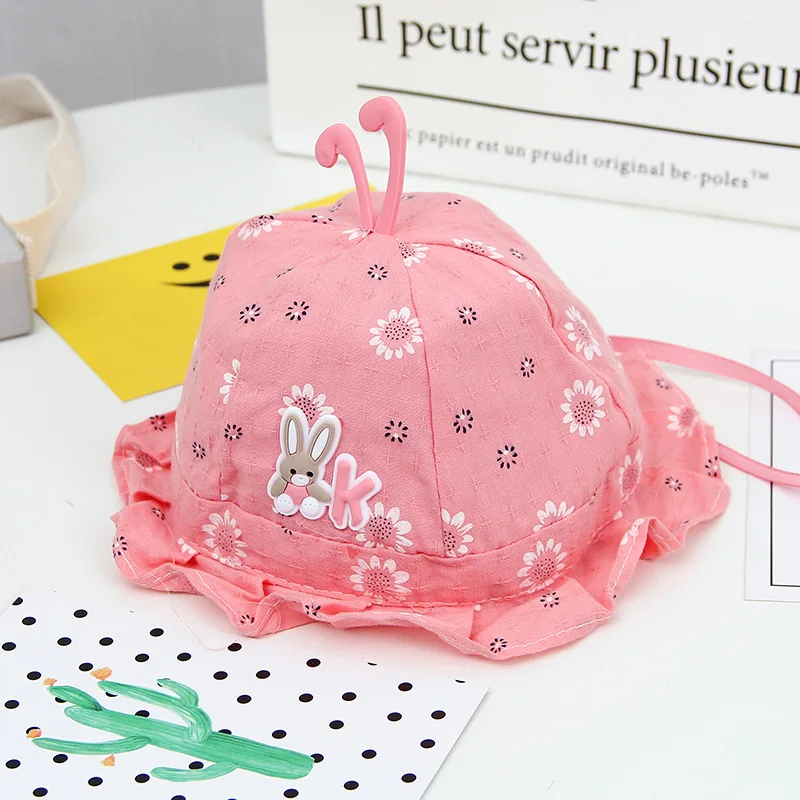 Chapeau bébé soleil anti UV motif lapin réglable été
