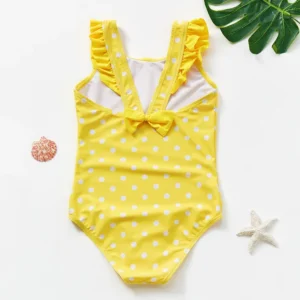 Maillot de bain bébé jaune à pois une pièce volanté